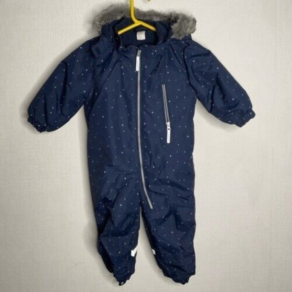 H&M Navy‎ All over Stars Print Hooded One Piece Snowsuit Infant Size 12-18M